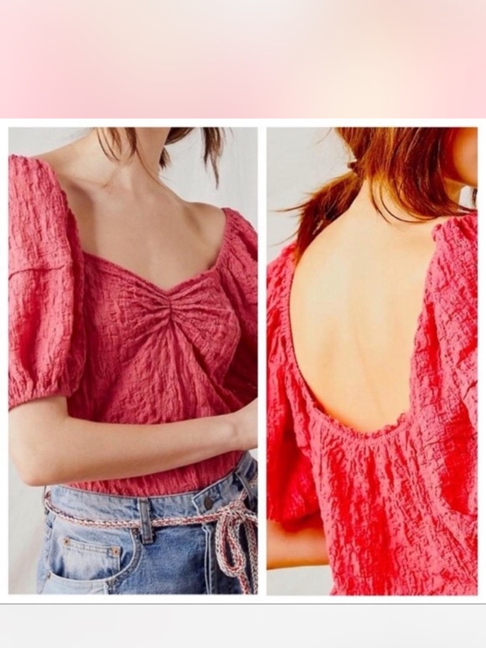 Free People Pink Puff Sleeve Bodysuit NWT